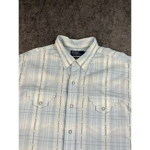 Vintage Polo Ralph Lauren Pearl Snap Shirt Mens XL Blue Plaid Aztec Western